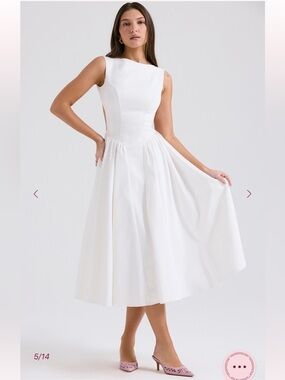 HOUSE OF CB 'Cindy" White Twill Midi Sundress NWOT